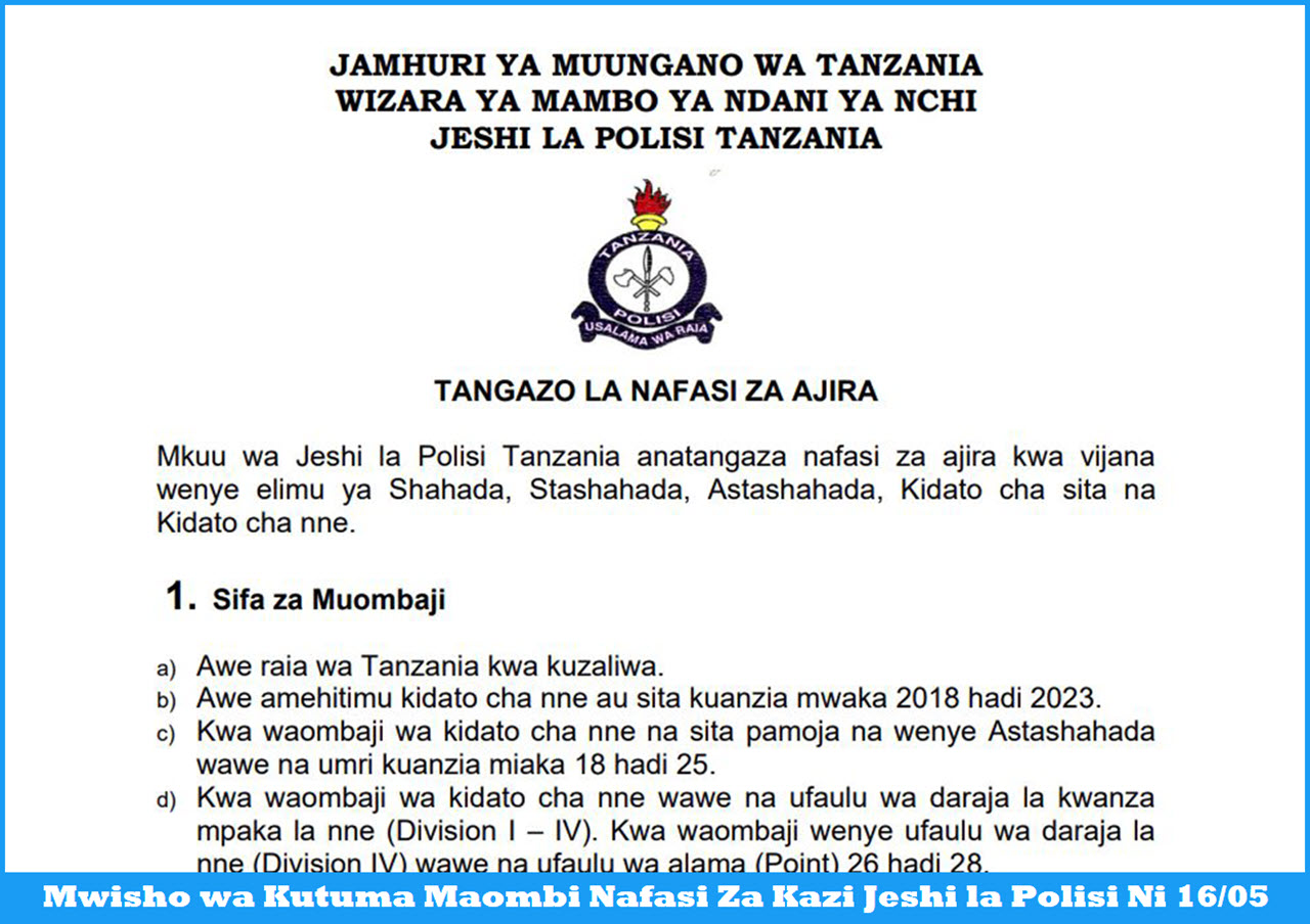 Maombi Nafasi Za Kazi Jeshi la Polisi