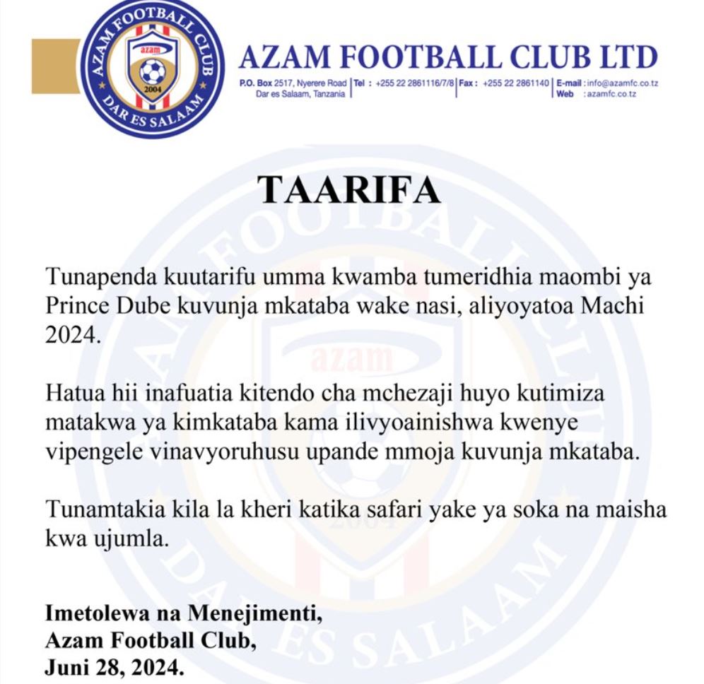Azam Fc Yakubali Ombi La Prince Dube Kuvunja Mkataba