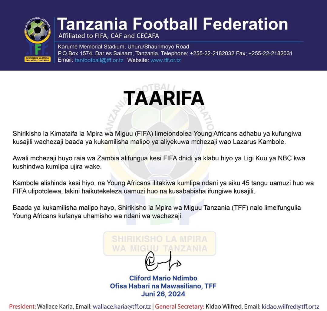 FIFA Yaiondolea Yanga Adhabu ya Kufungiwa Kusajili