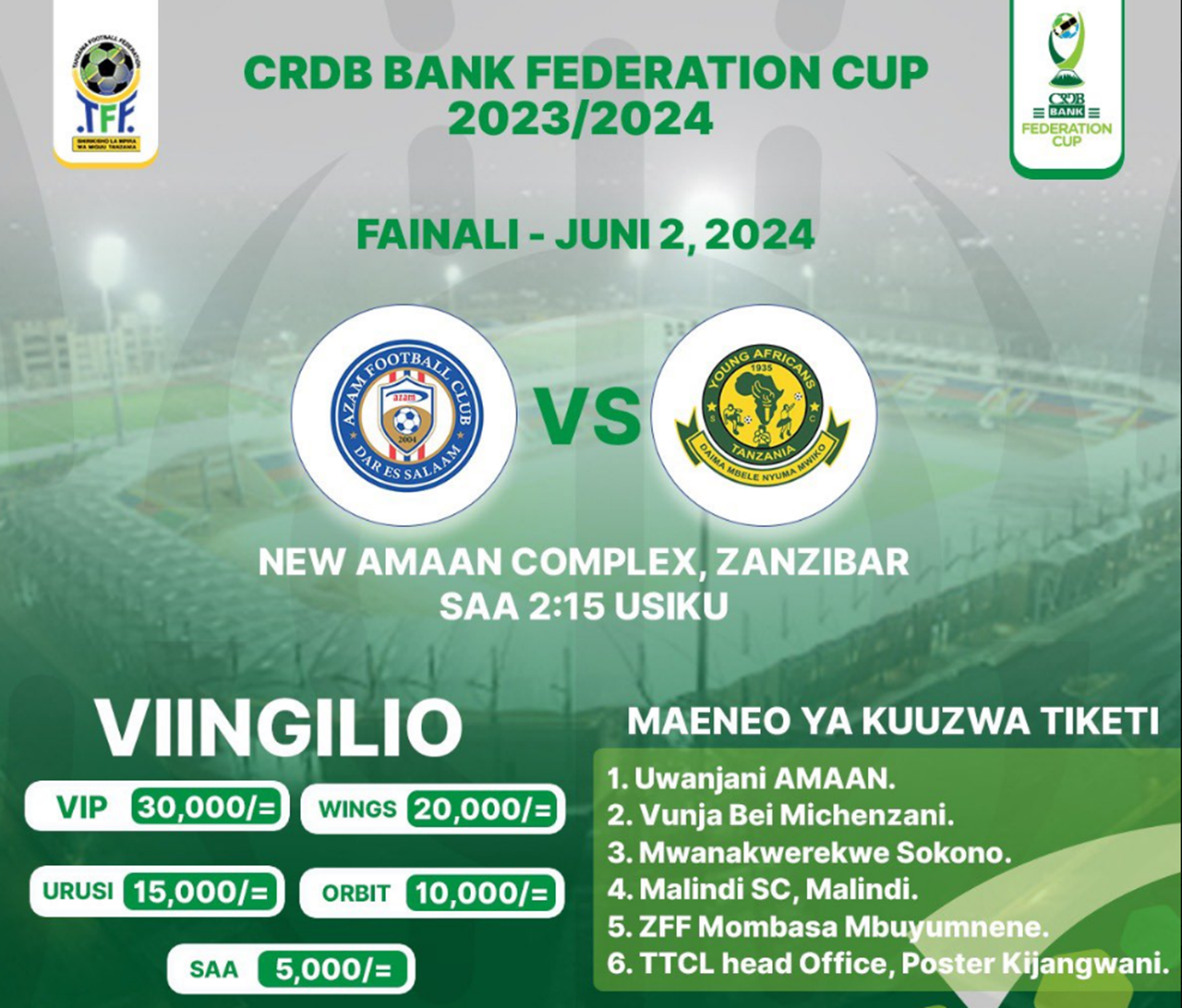 Viingilio vya Fainali ya Kombe la Shirikisho CRDB 2024