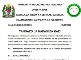 Halmashauri ya Wilaya ya Kisarawe Yatangaza Nafasi za Kazi