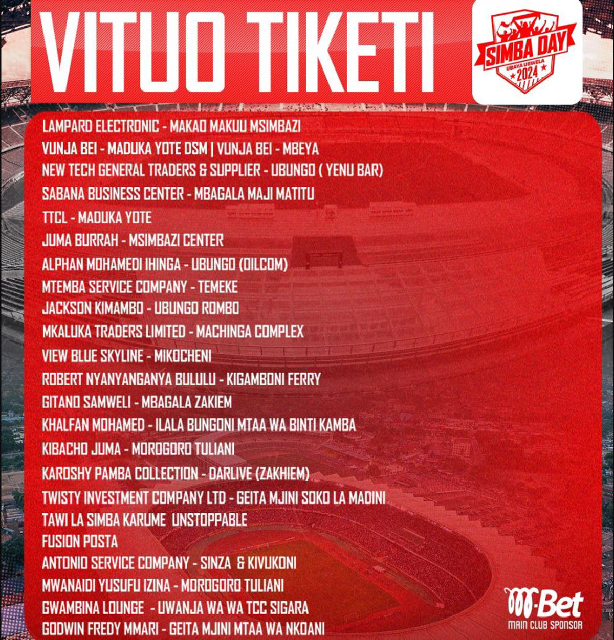 Hivi Apa Vituo Vya Kununua Tiketi Simba Day 2024