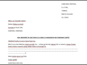 Mfano wa Barua ya Maombi ya Kazi Jeshi la Wananchi Tanzania JWTZ