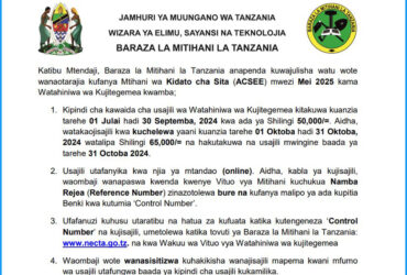 Usajili Watainiwa Kidato Cha Sita 2025 Kuanzia 01 Julai 2024