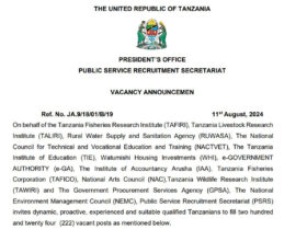 Nafasi Mpya za Kazi Taasisi Mbalimbali za Umma 11 08 2024