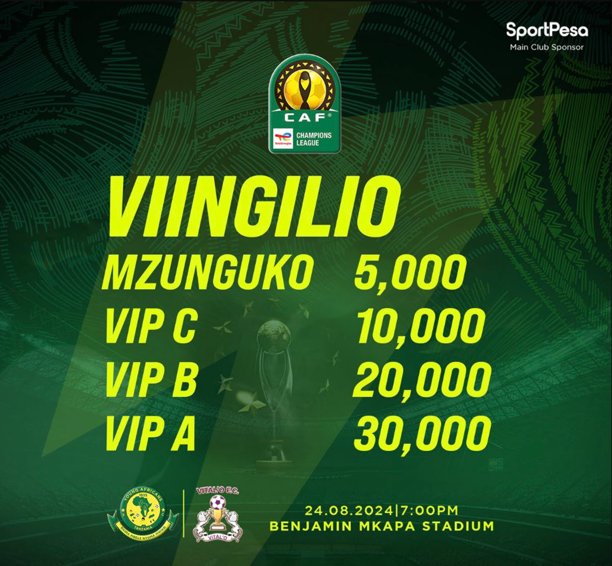 Viingilio Mechi ya Yanga dhidi ya Vitalo FC Club bingwa