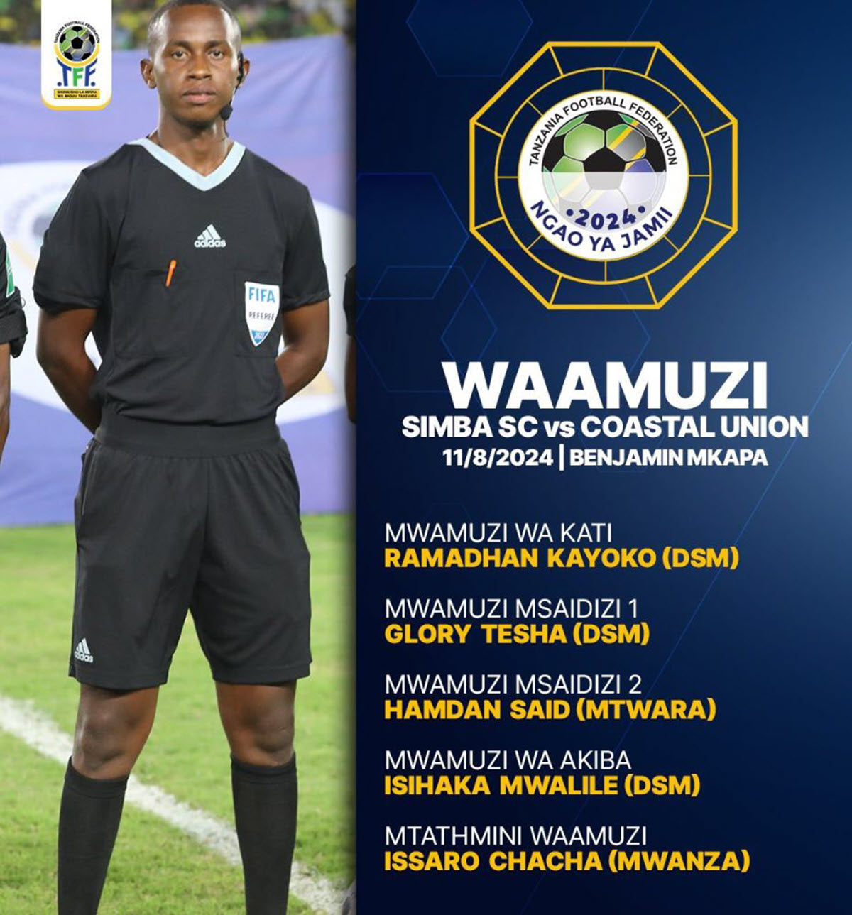 Waamuzi Watakao chezesha Simba SC vs Coastal Union Ngao ya Jamii 2024