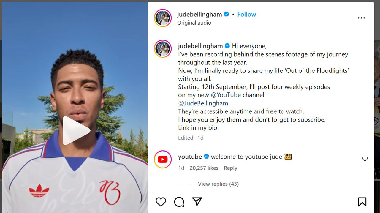Bellingham Afuata Nyayo za Ronaldo Aingia YouTube Rasmi