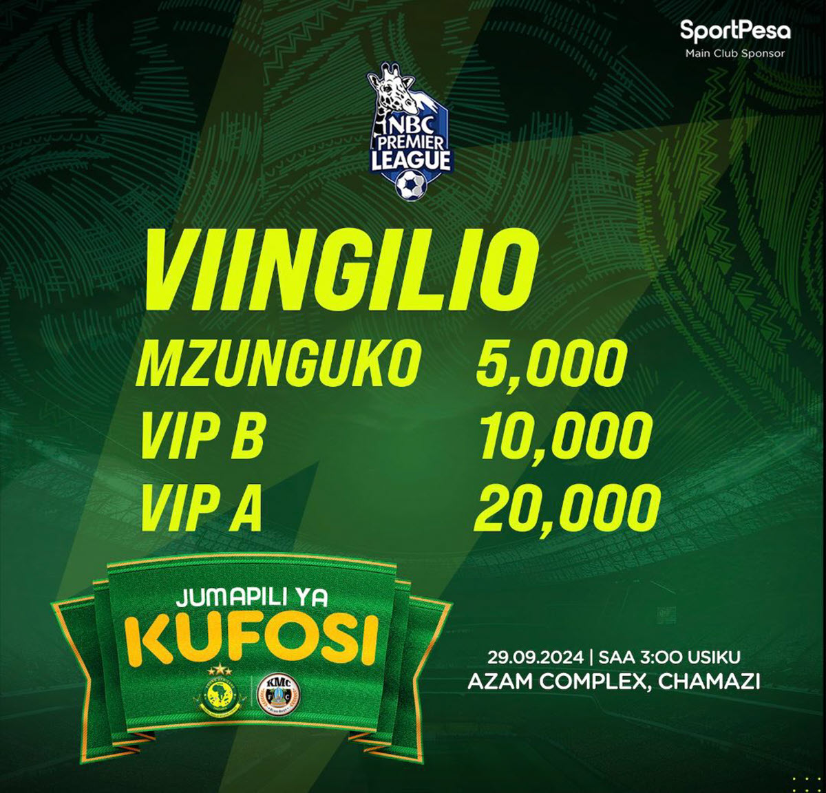 Hivi Apa Viingilio Mechi ya Yanga vs KMC 29.09.2024