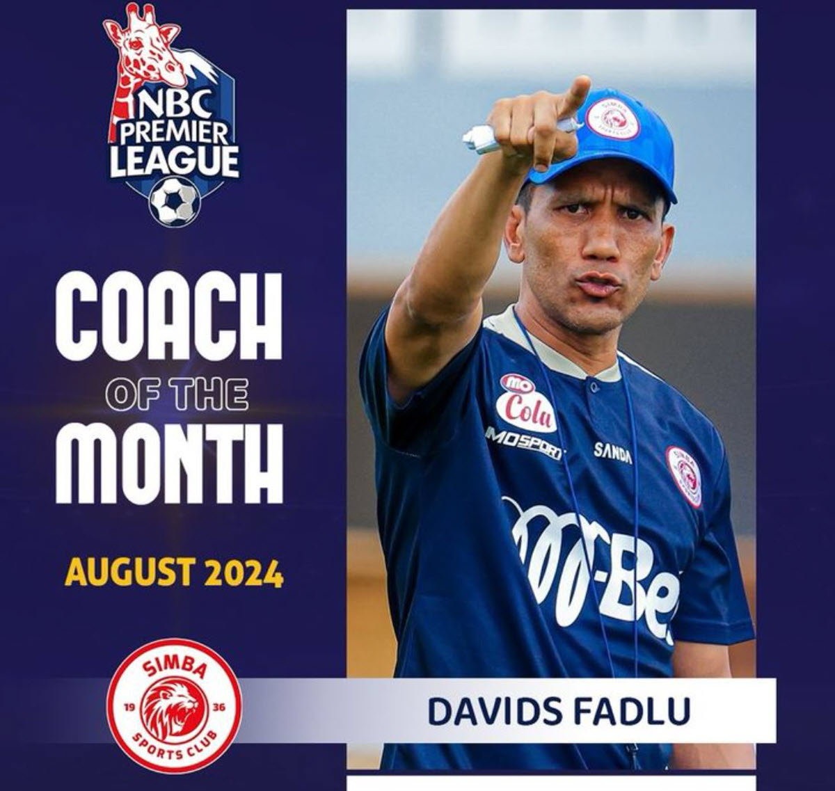 Kocha wa Simba SC Fadlu Davids atangazwa Kocha Bora wa mwezi Agosti