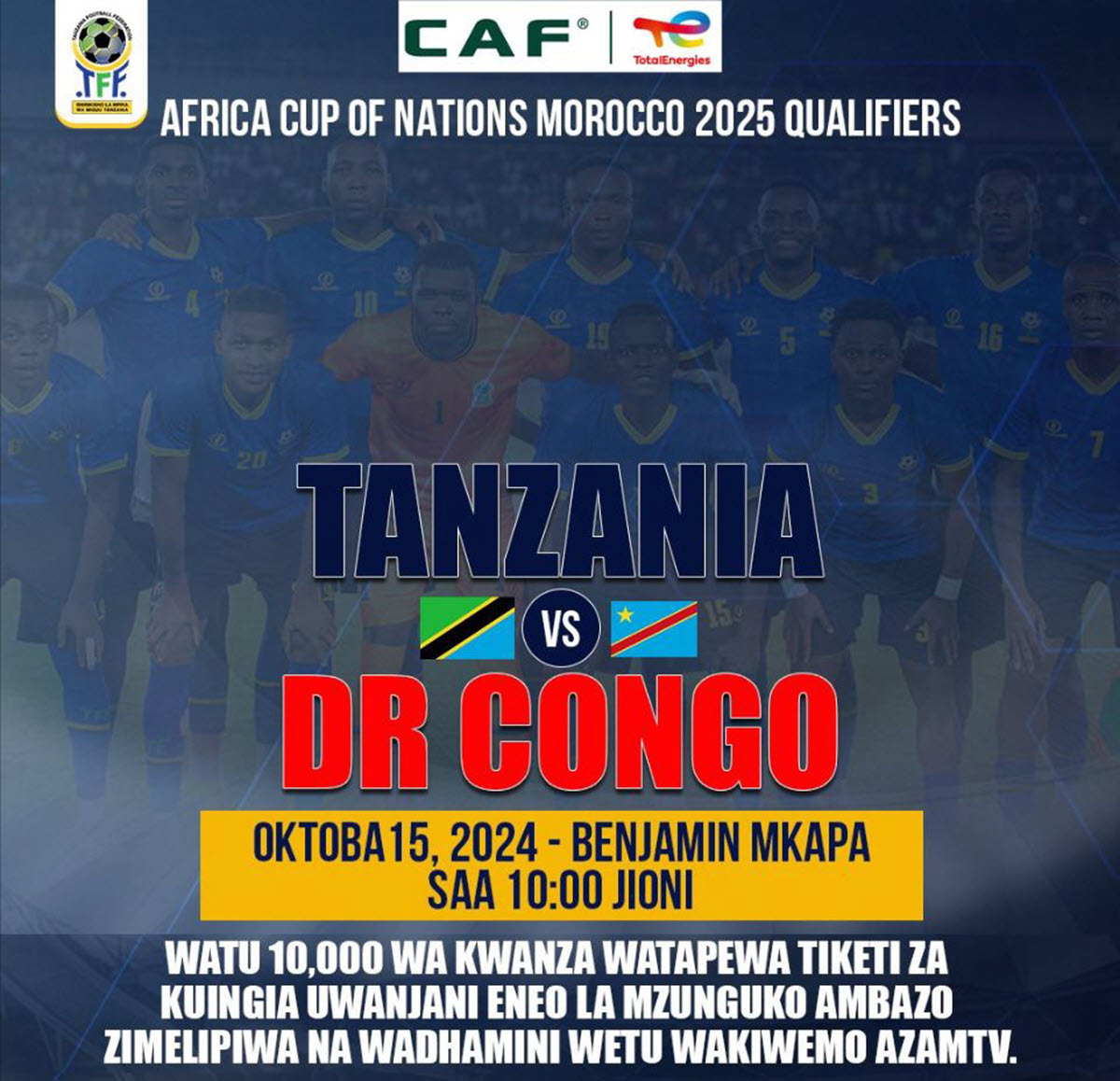 Tanzania Taifa Stars vs Congo Leo ni saa ngapi