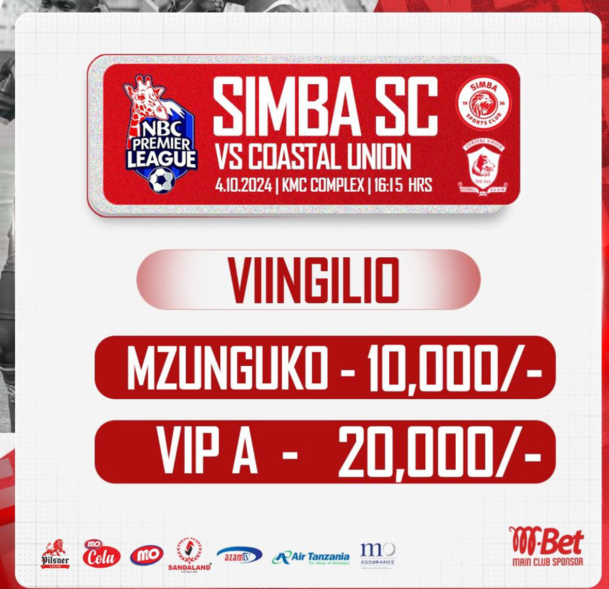 Viingilio Mechi ya Simba Vs Coastal Union