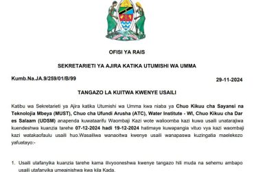 Majina Ya Walioitwa Kazini Utumishi Na Ajira Portal 30 November 2024