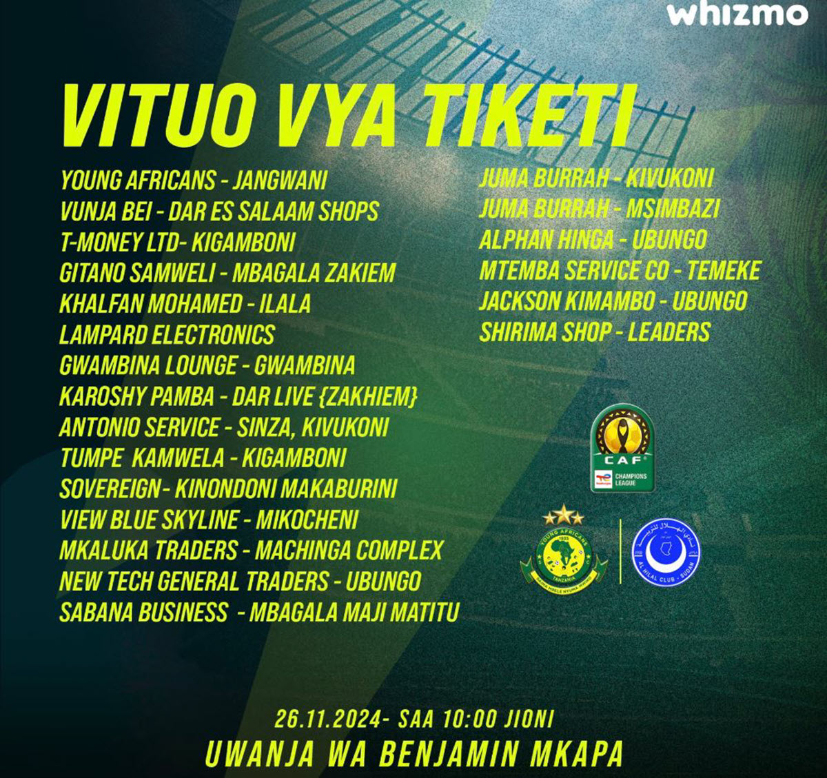 Vituo Vya Kununua Tiketi Mechi ya Yanga Vs Al Hilal