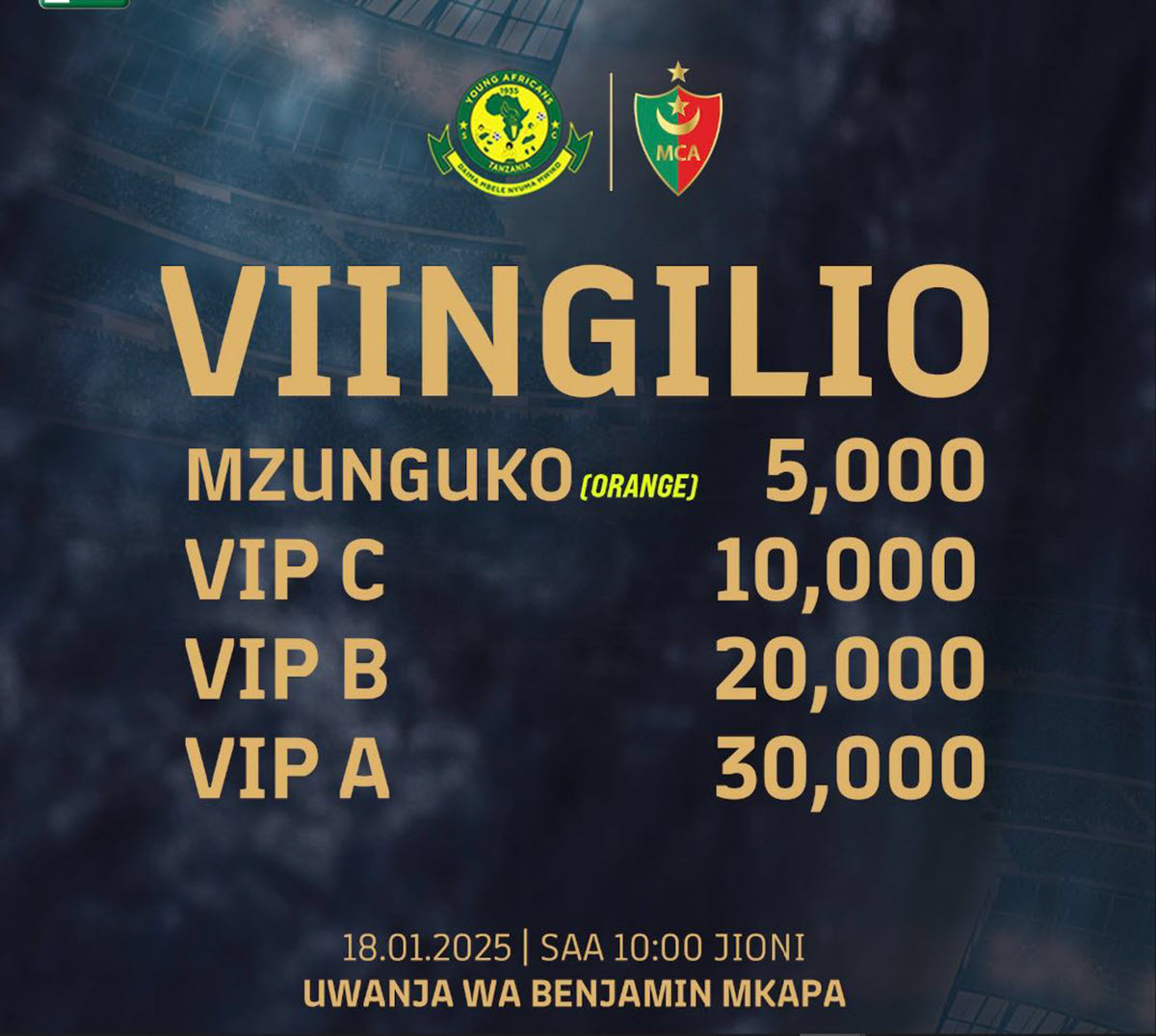 VIINGILIO Mechi ya Yanga vs MC Alger 18 January 2025
