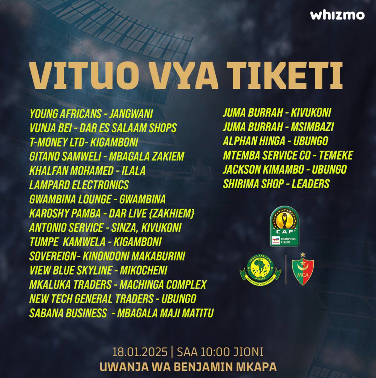 Vituo Vya Kununua Tiketi Mechi ya Yanga vs MC Alger 18/01/2024