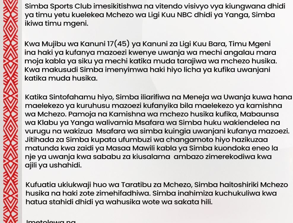 simba yasusia mechi