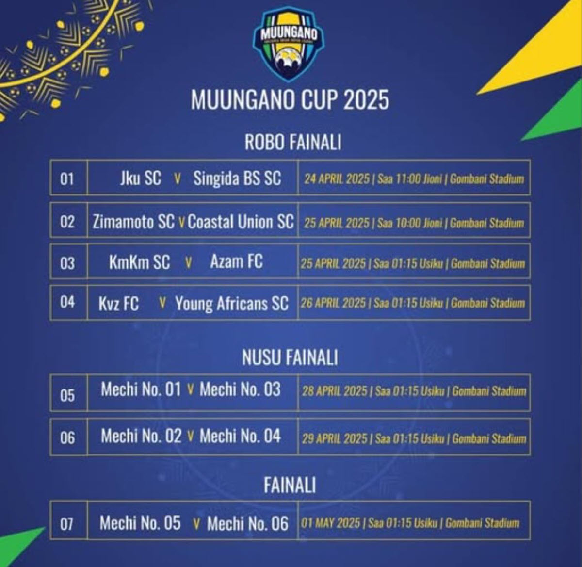 Ratiba ya Kombe la Muungano 2025