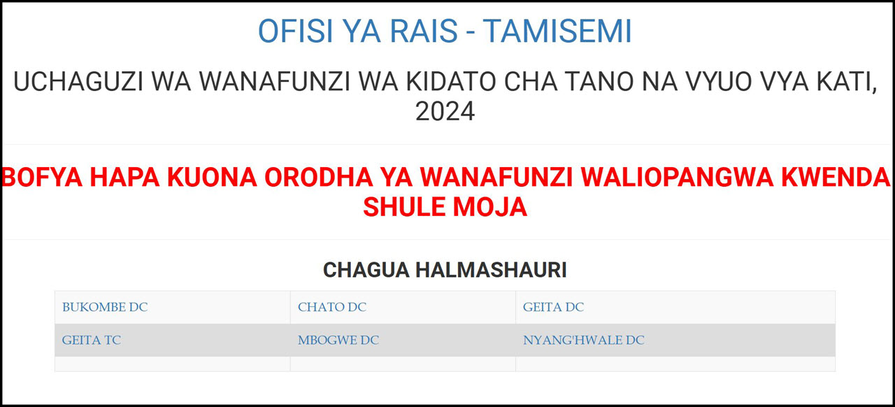 Majina ya Waliochaguliwa Kidato cha Tano Geita 2025 2026