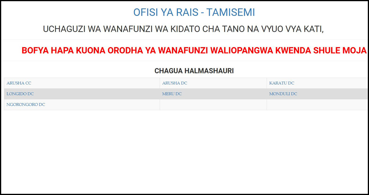 Waliochaguliwa Kidato cha Tano Arusha 2025 2026
