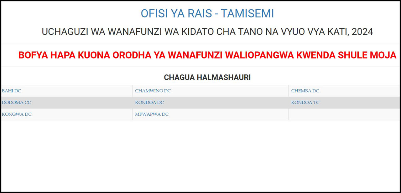 Waliochaguliwa Kidato cha Tano Mkoa wa Dodoma