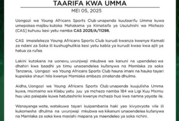 Yanga Yashikilia Msimamo wa Kutocheza Dabi Licha Ya Majibu ya CAS