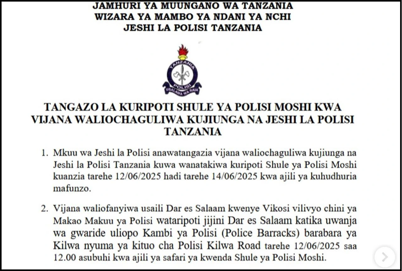Majina ya Waliochaguliwa Kujiunga Jeshi la Polisi 2025