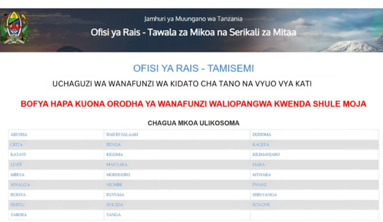 Orodha ya Majina ya Waliochaguliwa Vyuo Vya Kati 2025/2026 kwa Mikoa ya Tanzania