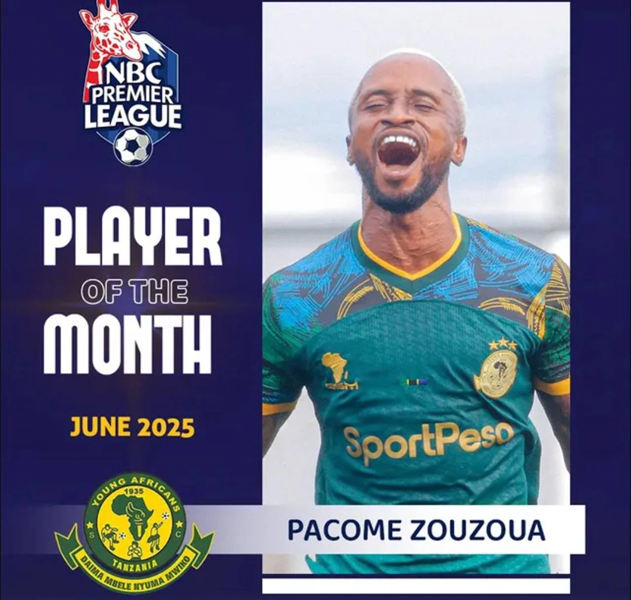 Pacome Zouzoua Atwaa Tuzo ya Mchezaji Bora Ligi Kuu Tanzania Bara Juni