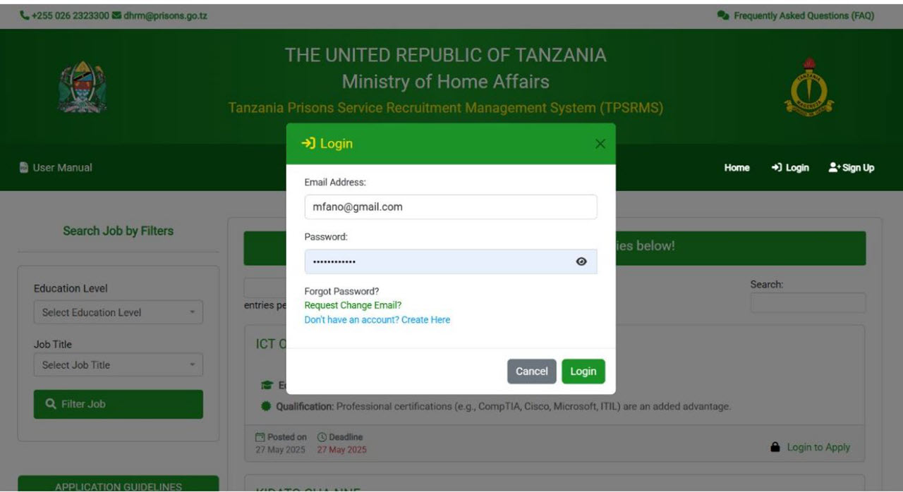 Kuingia Kwenye Mfumo (Login)