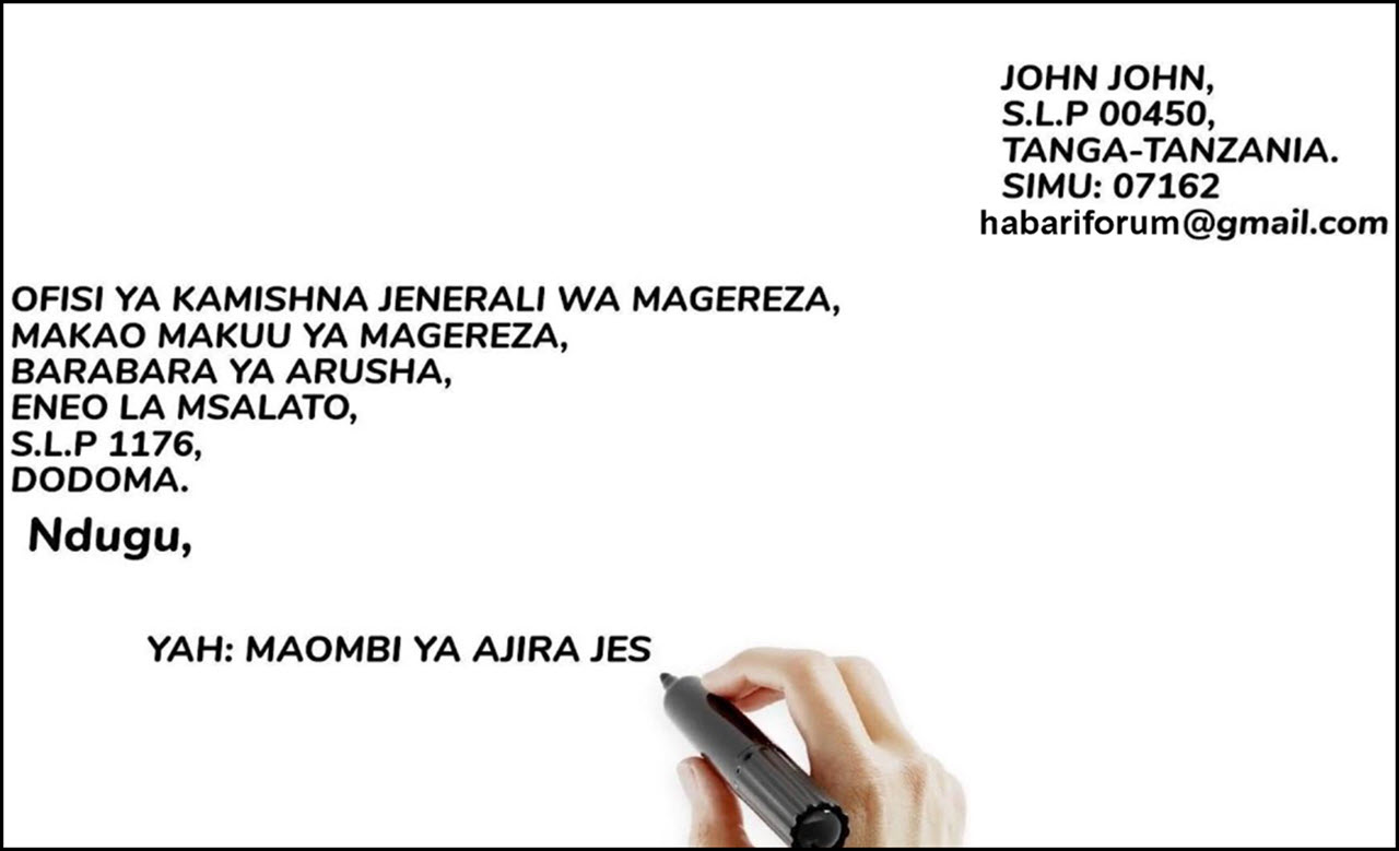 Mfano wa Barua ya Maombi ya Kazi Jeshi la Magereza