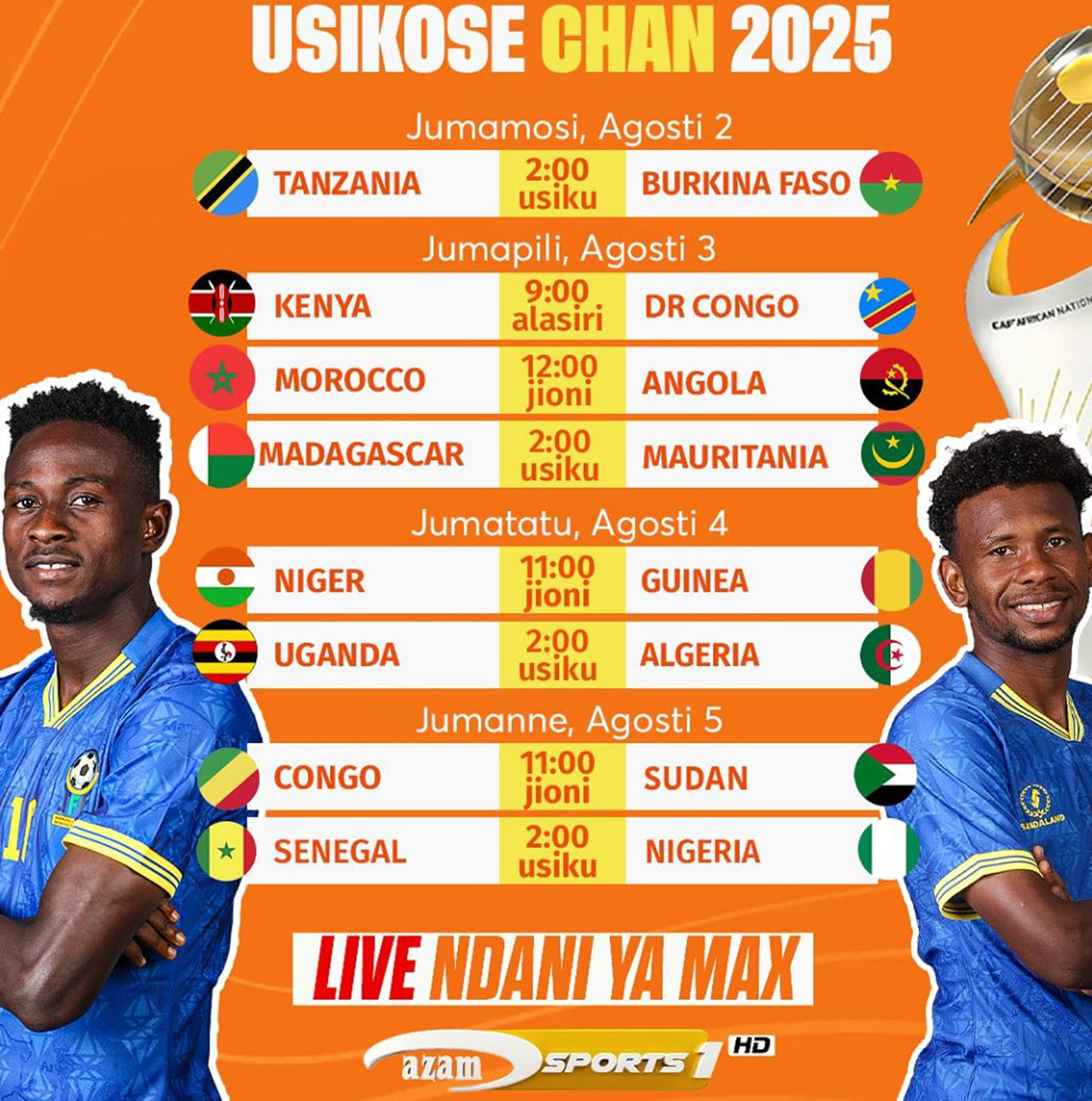 Ratiba ya CHAN 2025 Mechi za Makundi
