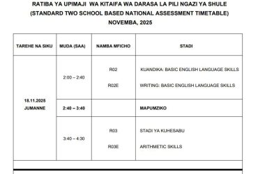 Ratiba ya Mtihani wa Upimaji wa Darasa la Pili 2025