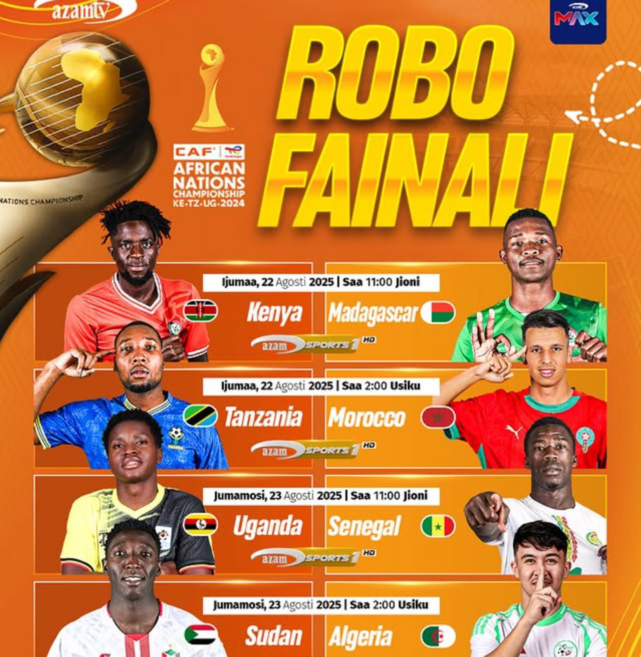 Ratiba ya Robo Fainali CHAN 2025 | Mechi za Robo fainali CHANI