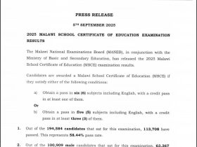 MANEB MSCE Results 2025 Malawi School Certificate of Education