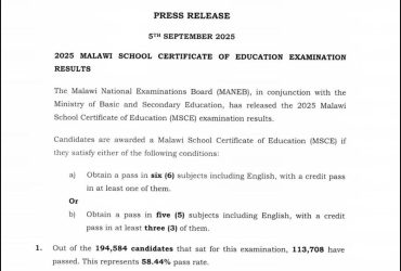 MANEB MSCE Results 2025 Malawi School Certificate of Education