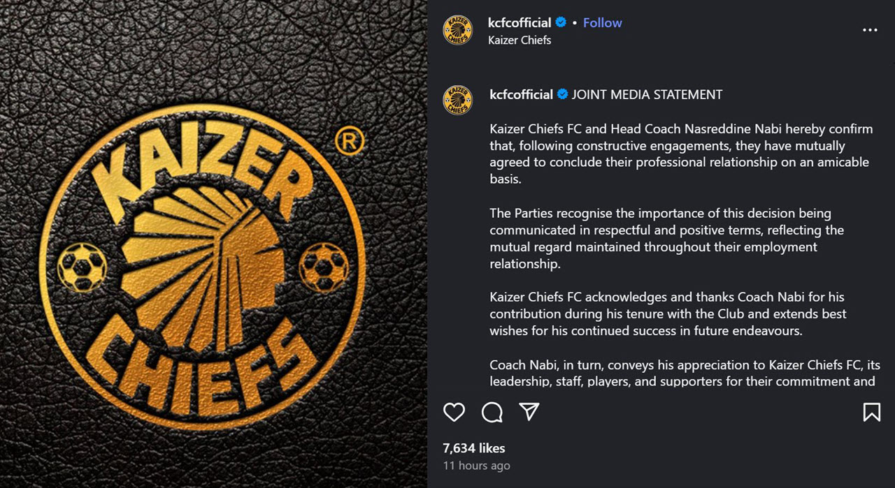 Kaizer Chiefs Ya Thibitisha Kuachana na Kocha Nasreddine Nabi