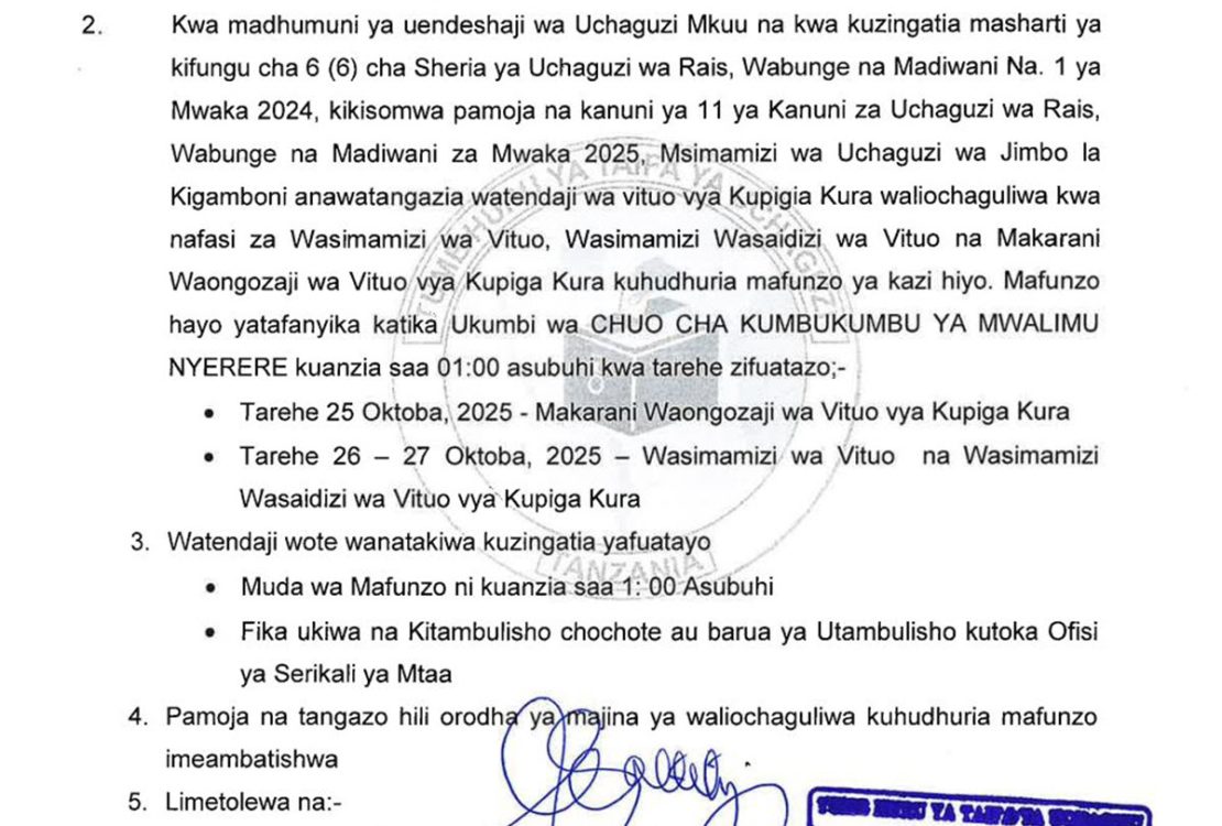 Majina ya Waliochaguliwa Kusimamia Uchaguzi 2025 Kigamboni