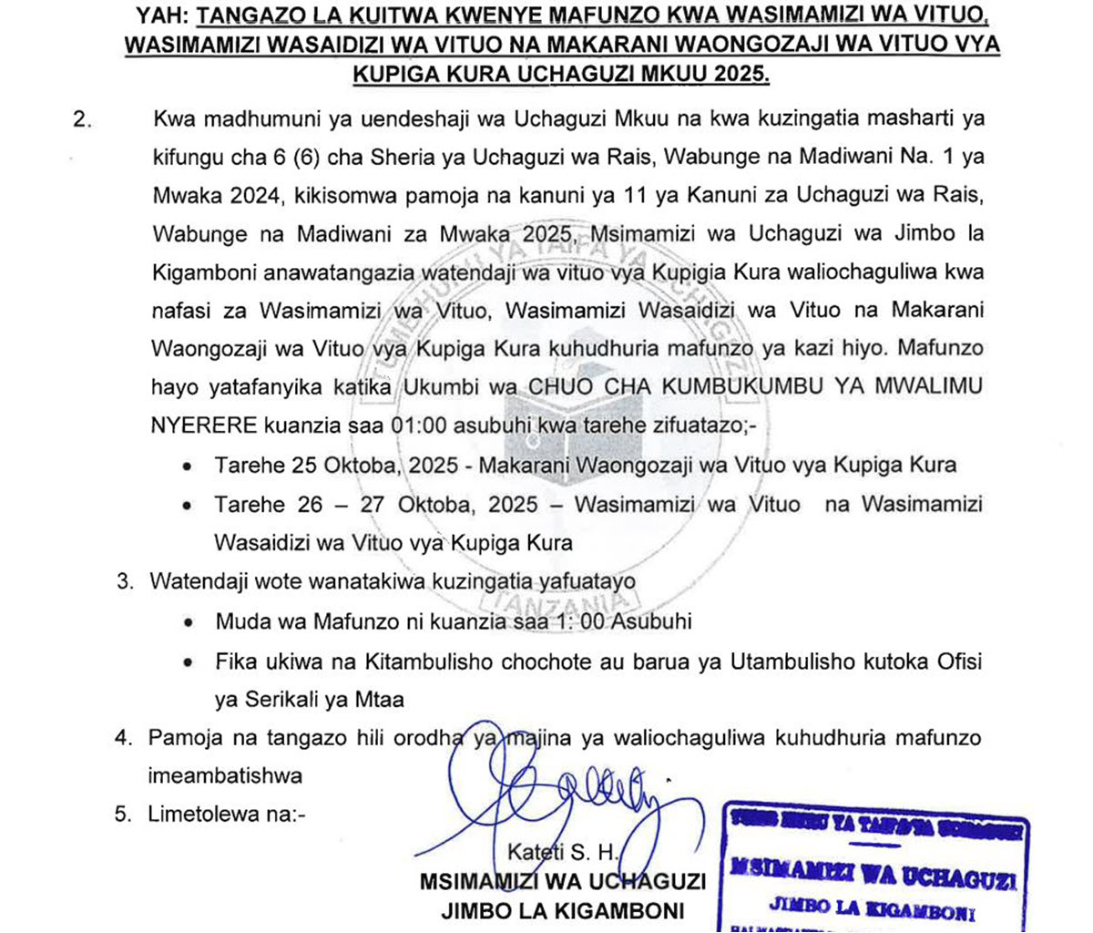 Majina ya Waliochaguliwa Kusimamia Uchaguzi 2025