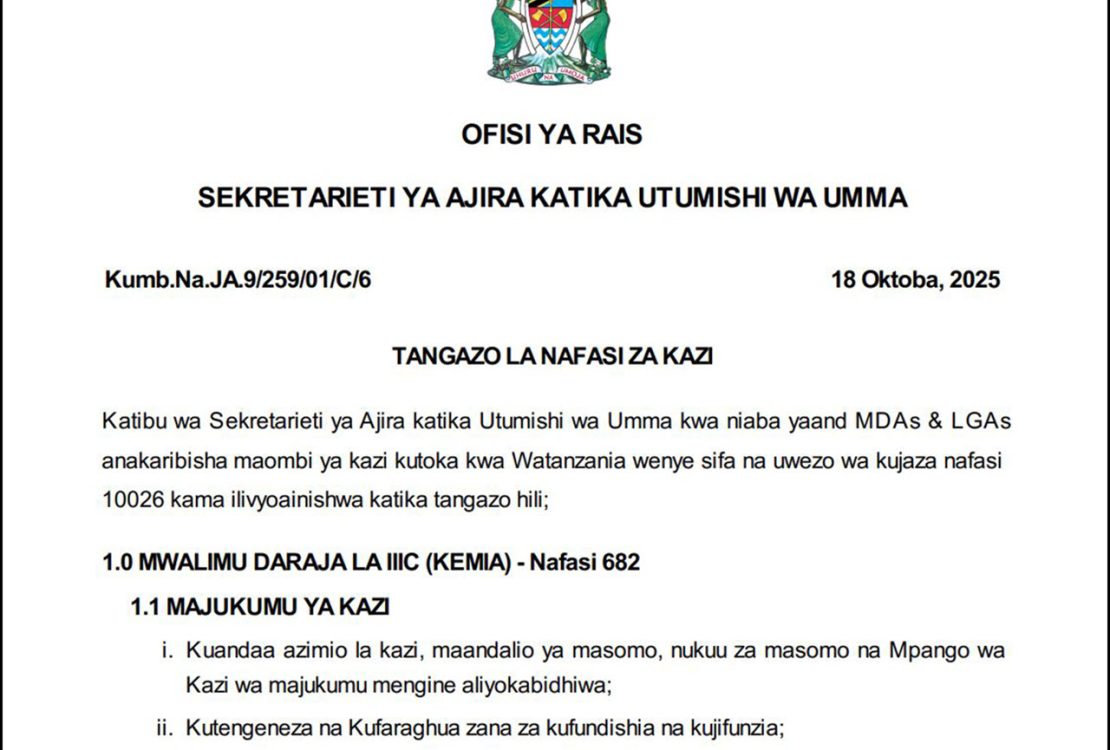 Nafasi Mpya 10026 za Kazi Walimu MDAs LGAs 2025