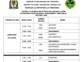 Ratiba ya Mtihani wa Darasa la Nne 2025