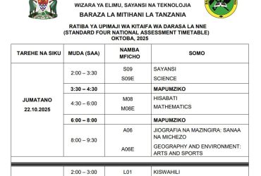 Ratiba ya Mtihani wa Darasa la Nne 2025