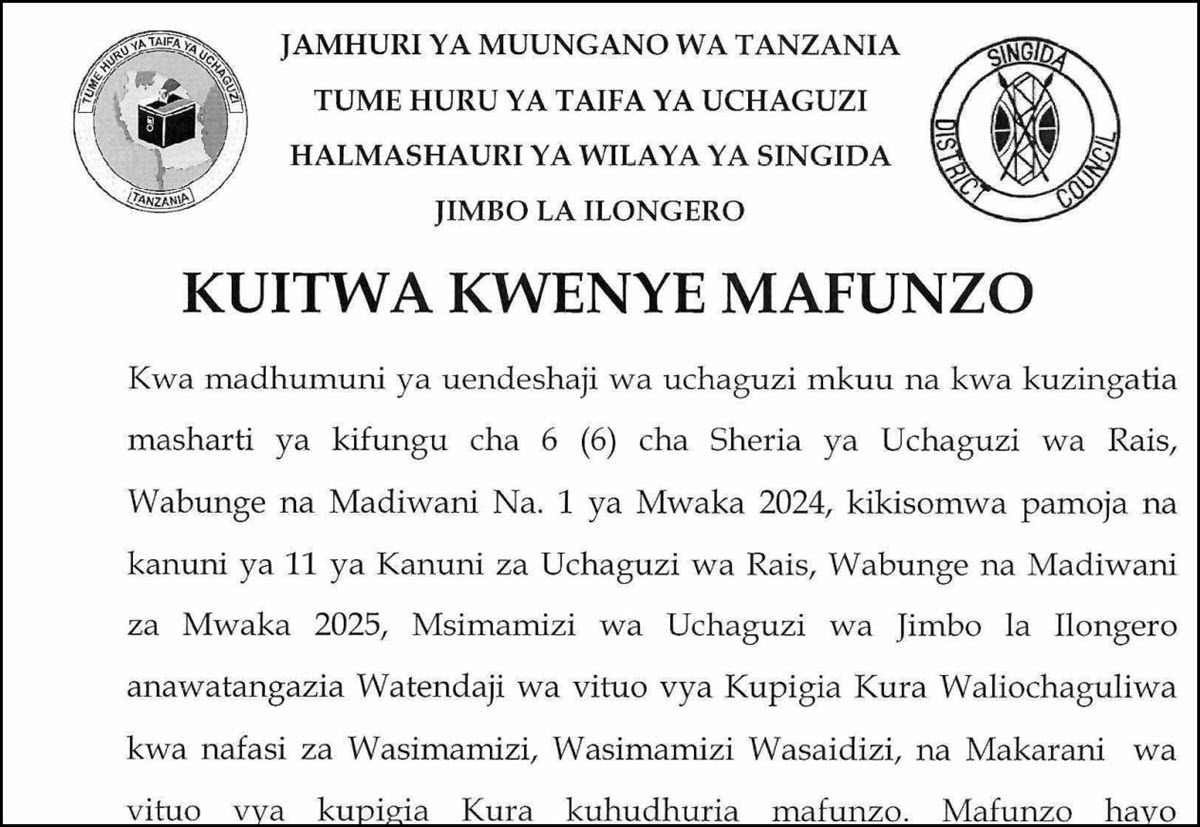 Majina ya Walioitwa Kwenye Mafunzo ya Kusimamia Uchaguzi INEC 2025 Mkoa wa Singida