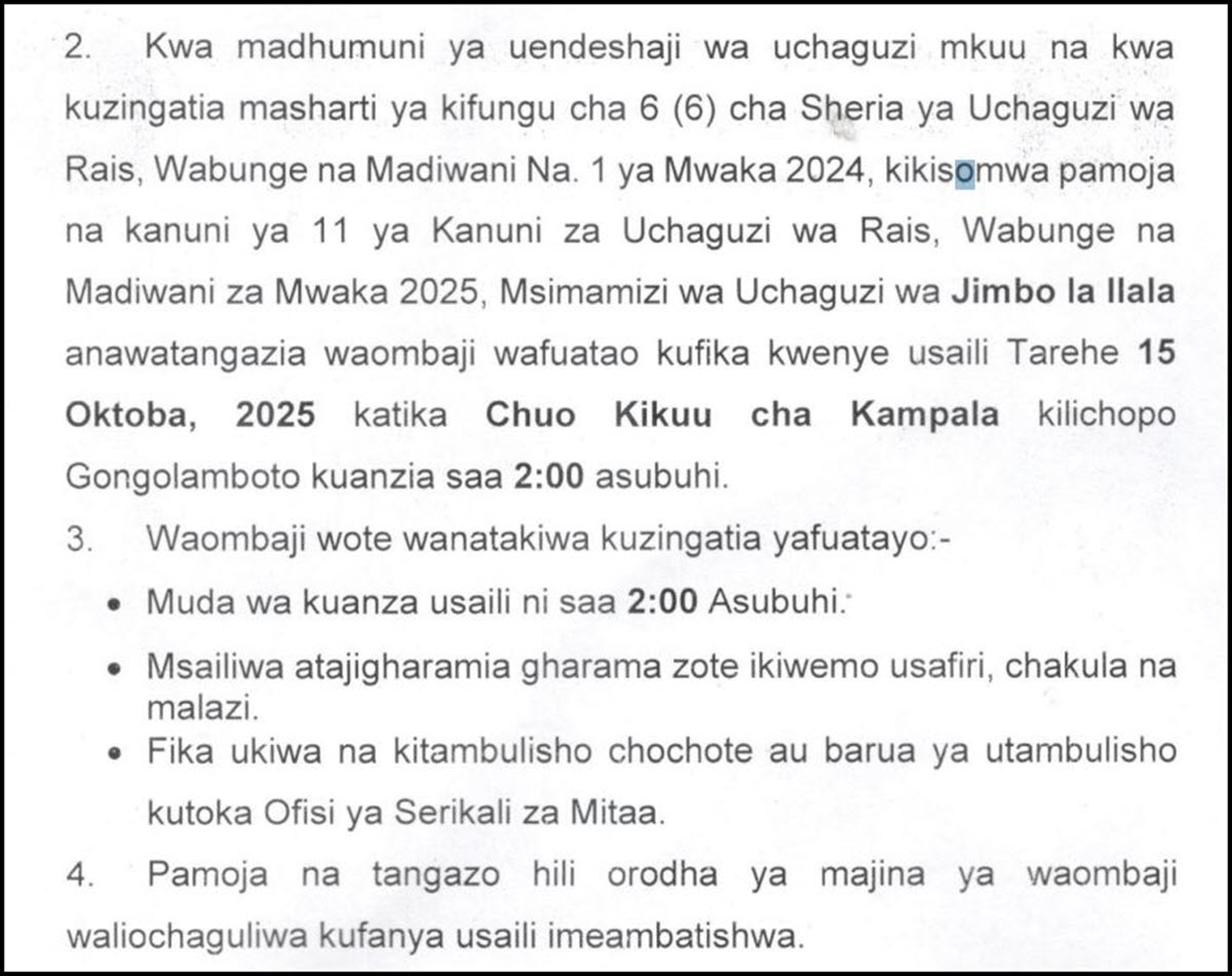 Majina ya Usaili Kusimamia Uchaguzi 2025 Jimbo la Ilala