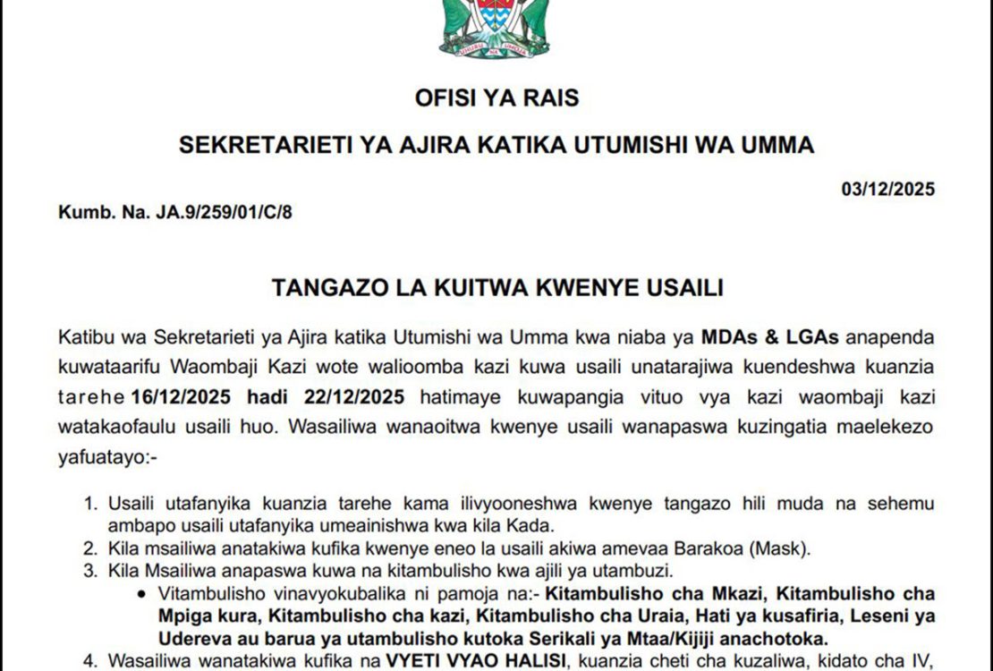 Majina ya Walioitwa Kwenye Usaili MDAs LGAs Kada ya Afya December 2025