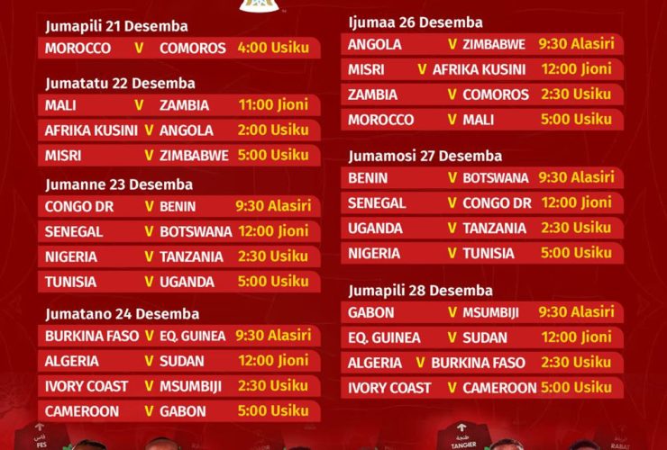 Ratiba Ya AFCON 2025 Hatua Ya Makundi