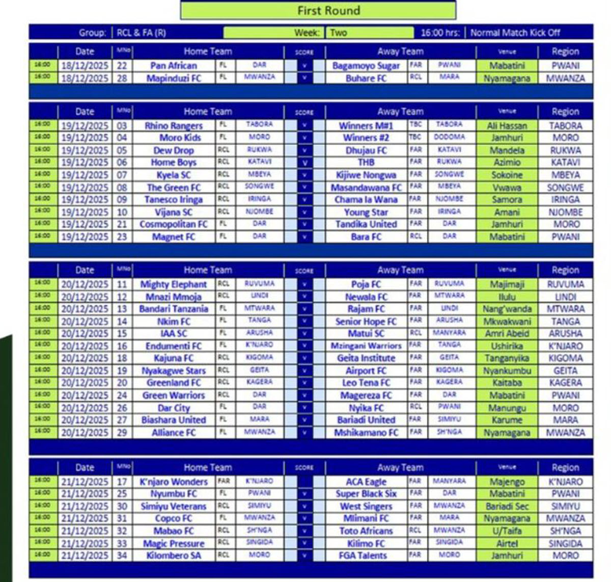 Ratiba ya Kombe la Shirikisho CRDB Federation Cup 2025/2026