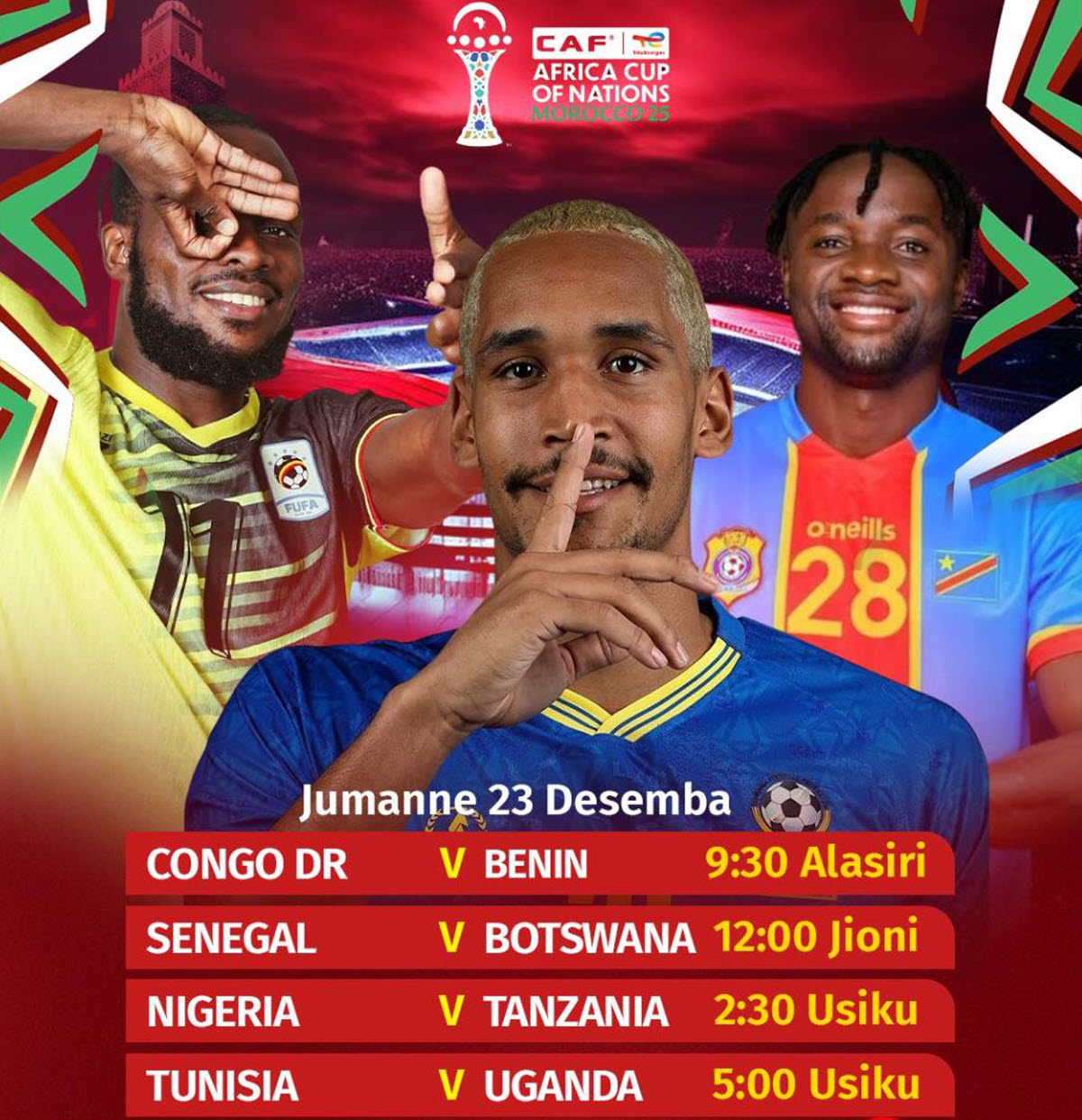 Ratiba ya Mechi za AFCON Leo 23/12/2025