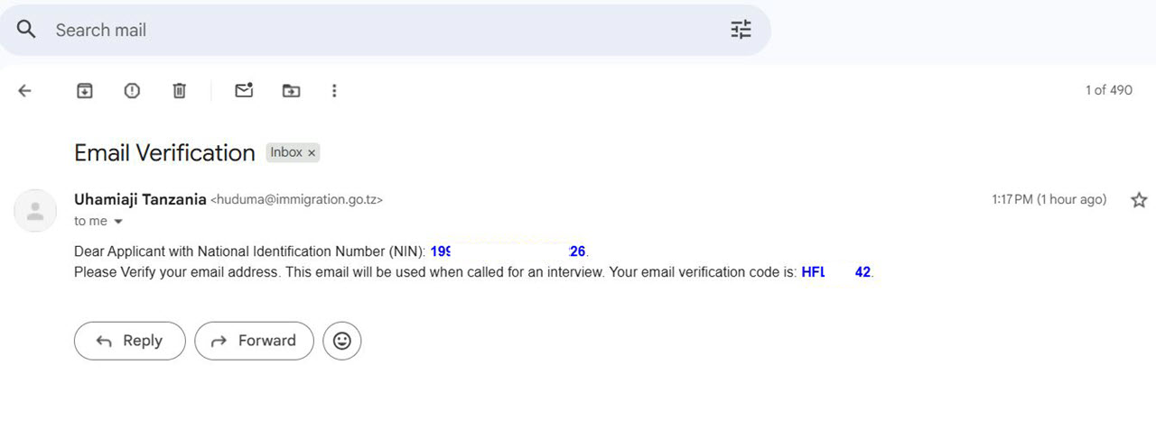 Uthibitisho wa Barua Pepe Kwenye Mfumo wa Maombi ya Ajira Uhamiaji