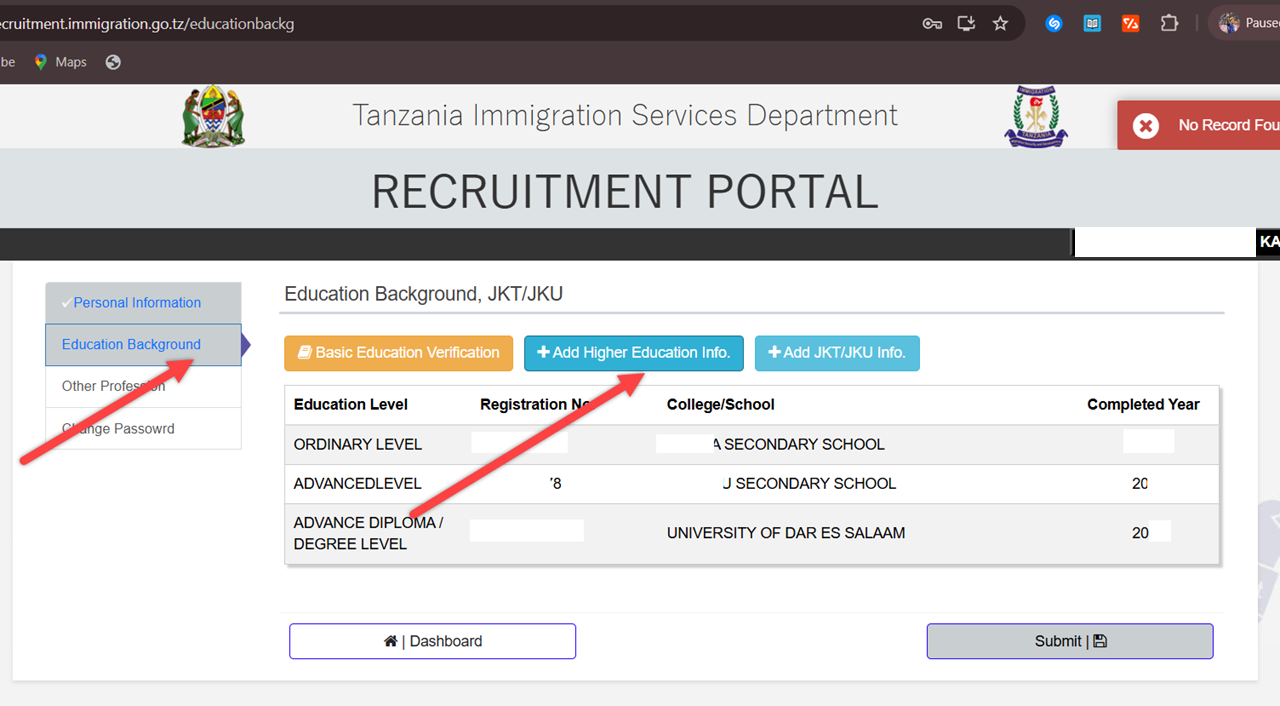 Jinsi ya Kujaza Elimu ya Chuo Uhamiaji Portal